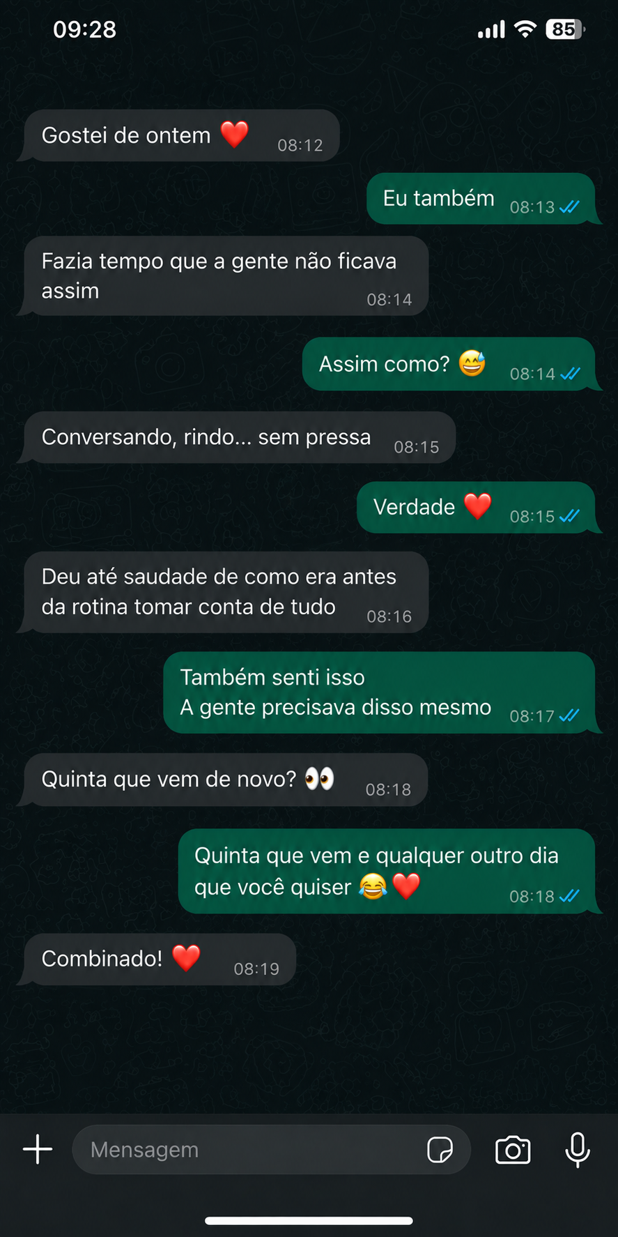 Conversa de casal no dia seguinte à experiência